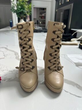 Cesare Paciotti Nude Leather Zip Platform Wedge Bootie